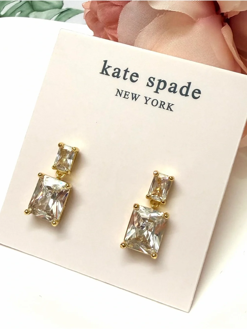 kate spade Gold-tone Clear Crystal Double Drop Earrings